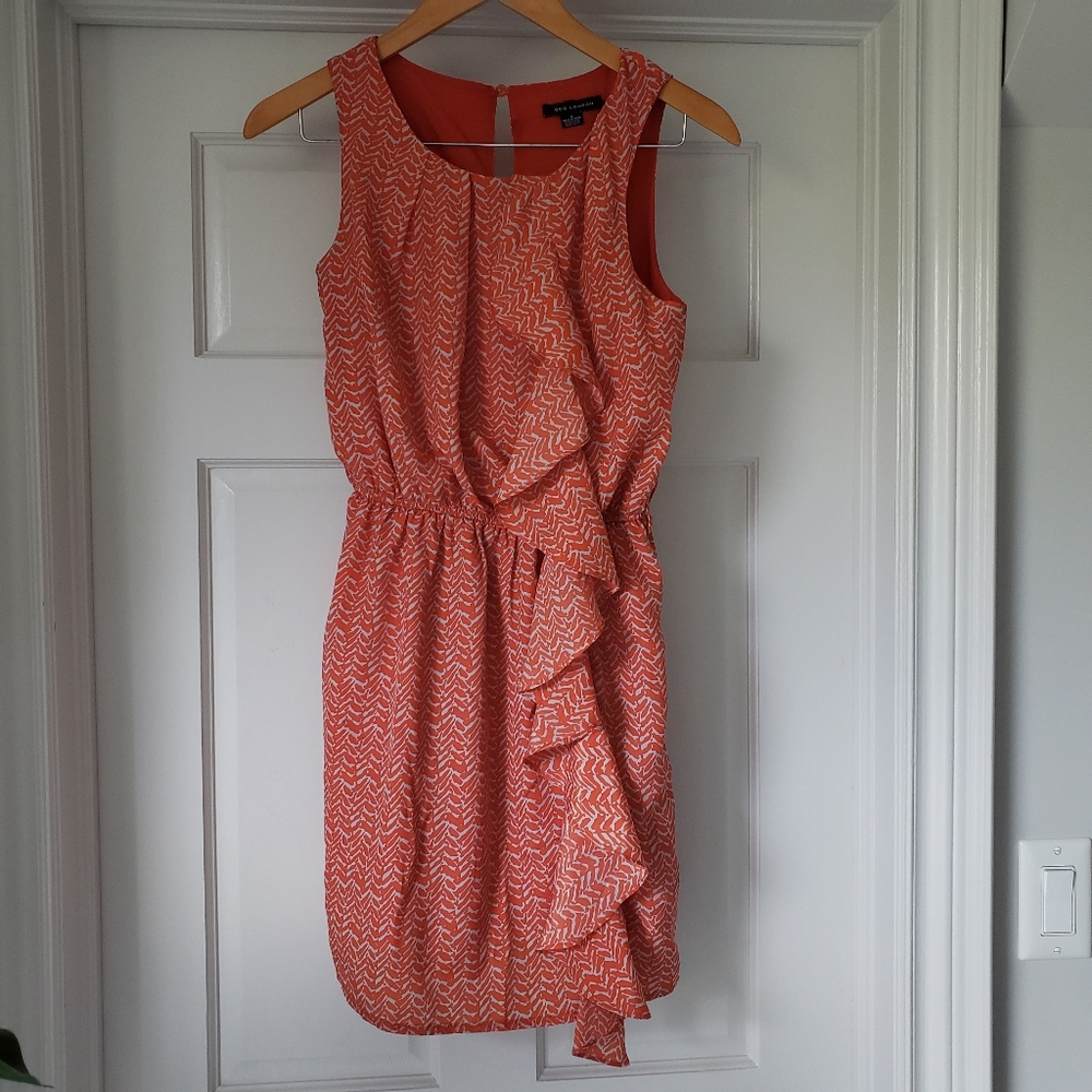 QED LONDON EUC Orange/Tan Mini Dress with Ruffle
